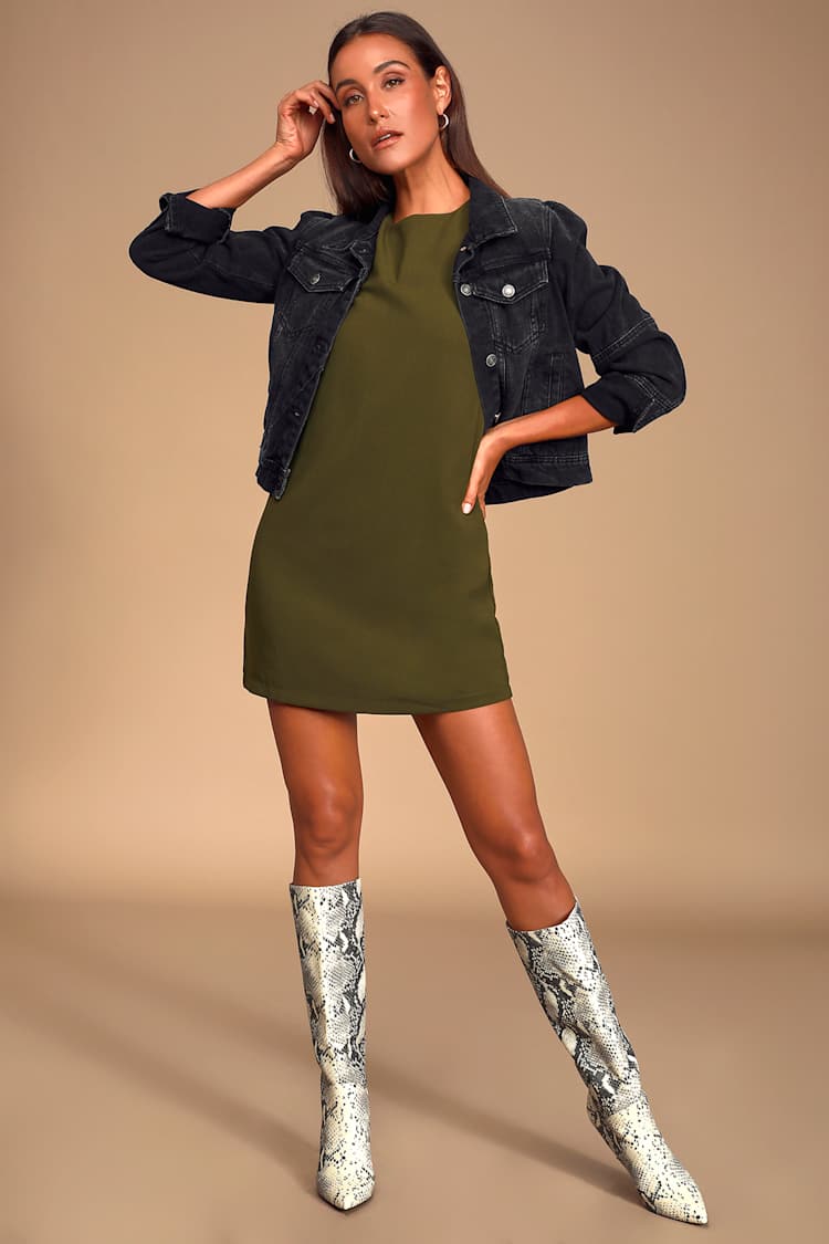 Chic Olive Green Dress - Shift Dress - Short Sleeve Dress - Lulus