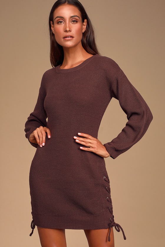 Purple Balloon Sleeve Sweater Dress - Lace-Up Sweater Dress - Lulus