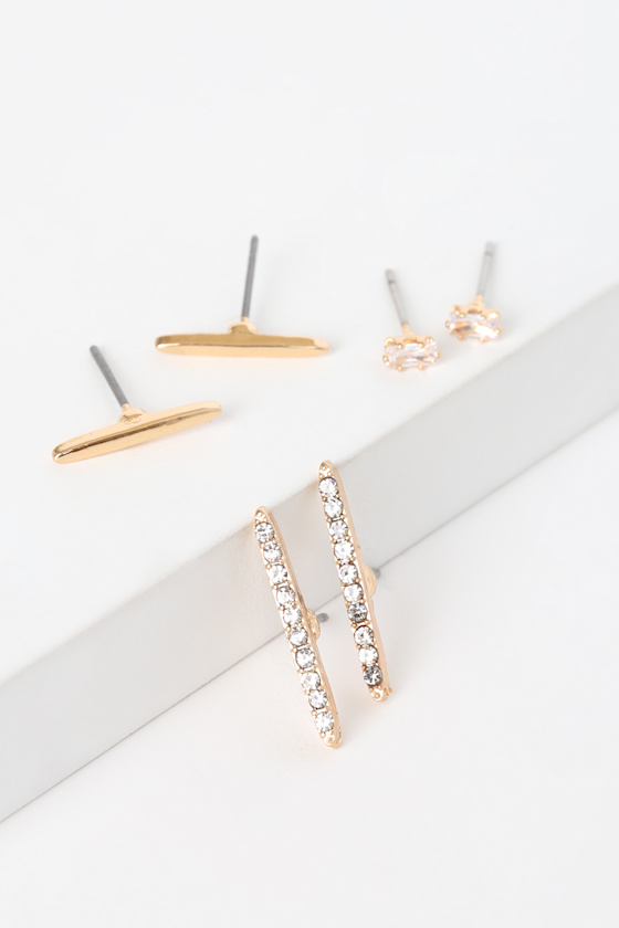 Set the Bar Gold Rhinestone Stud Earring Set 1