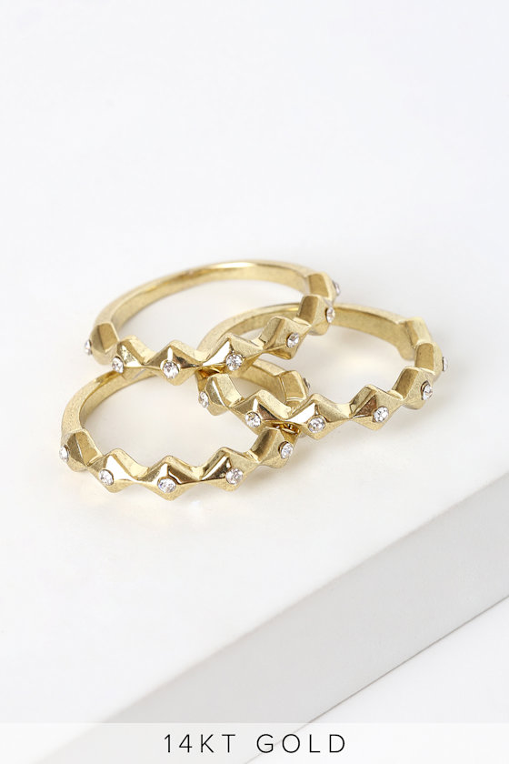 Diamond Kite 14k Gold Rhinestone Ring Set 1