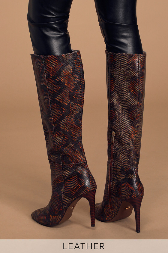 42 Gold Kailynn Snake Print - Knee-High Boots - Genuine Leather - Lulus