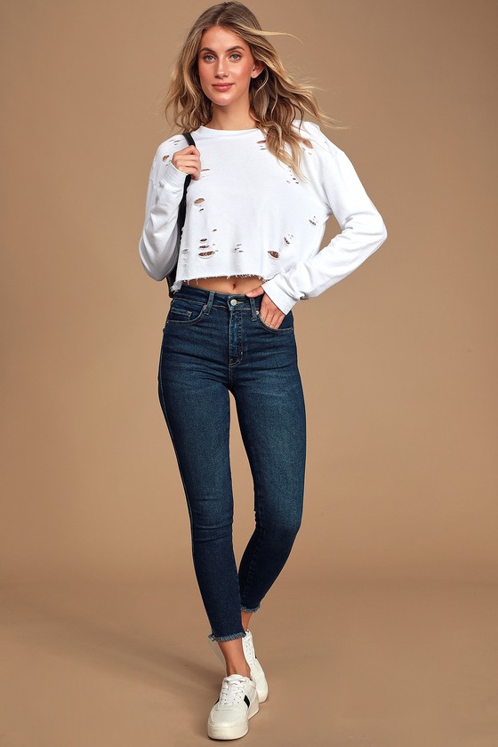 Free People Raw Jeggings - Dark Wash Jeans - Cropped Jeans - Lulus