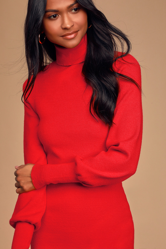 WAYF Red Backless Dress Sweater Dress Turtleneck Dress Lulus