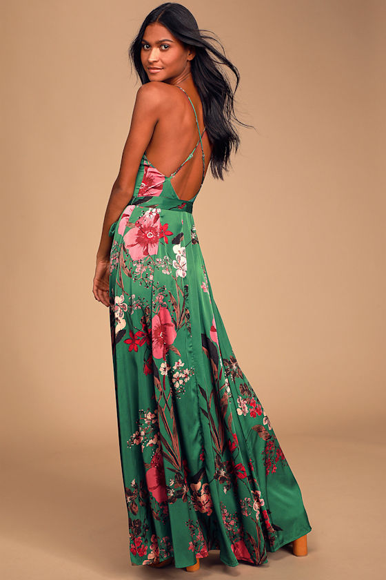 Formal Dress Emerald Floral Dress Floral Embroidery Dark Green Floral Maxi  Dress Emerald Green Floral Maxi Dress