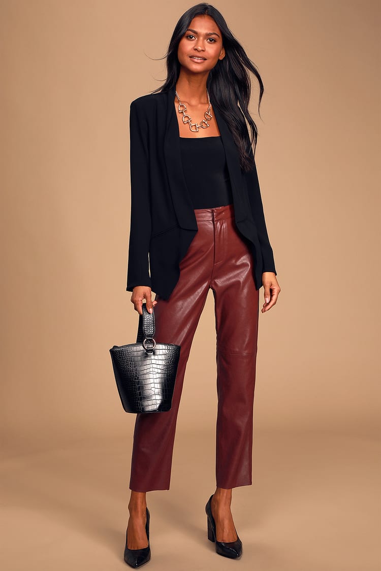 Burgundy Vegan Leather Pants - High-Waisted Leather Pants - Pants - Lulus