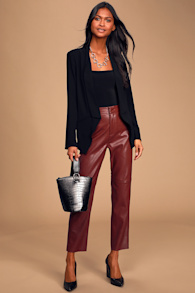 Open Minded Burgundy Vegan Leather Pants 1