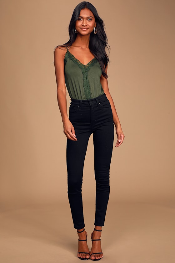 Perfect Look Olive Green Lace Sleeveless Bodysuit 1