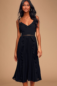Never a Dull Moment Black Pleated Tie-Strap Midi Dress 3