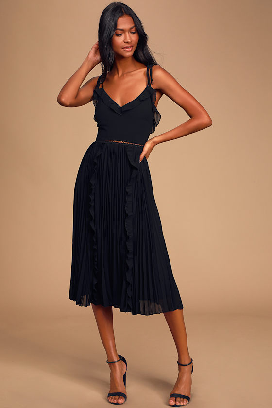 Double Straps Pleated Skirt Dress with Self-tie Dusk