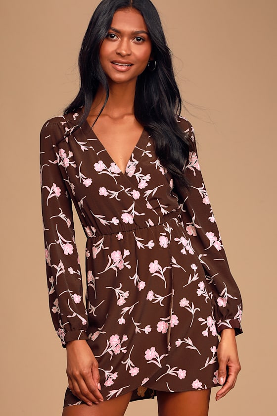 Long Sleeve Dress - Faux-Wrap Dress - Lulus