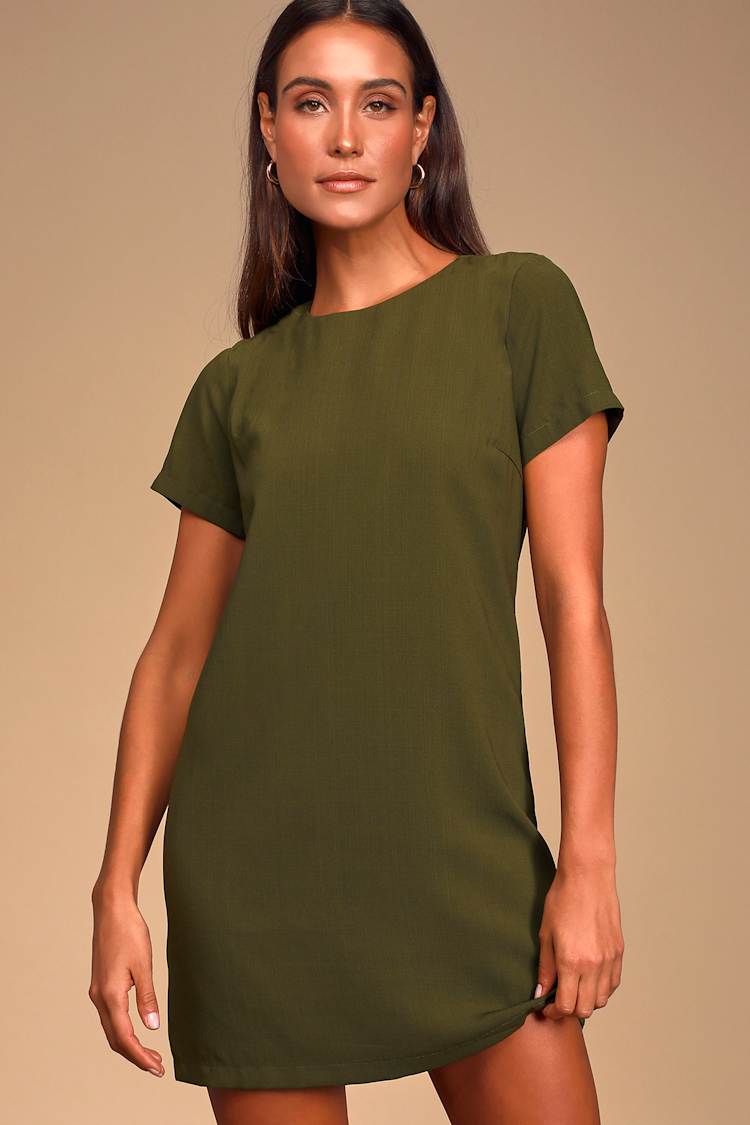 Shift and Shout Olive Green Shift Dress
