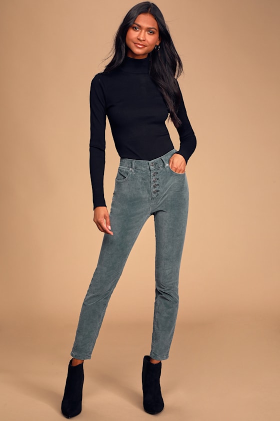 Sun Chaser Dusty Blue Corduroy Skinny Jeans 1