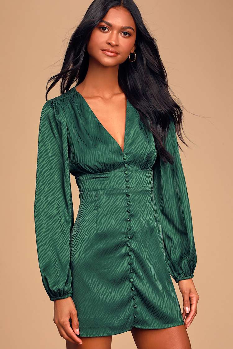 green emerald velvet dress Green Tiger Printed Jacquard Fabric Short Dress main image 1