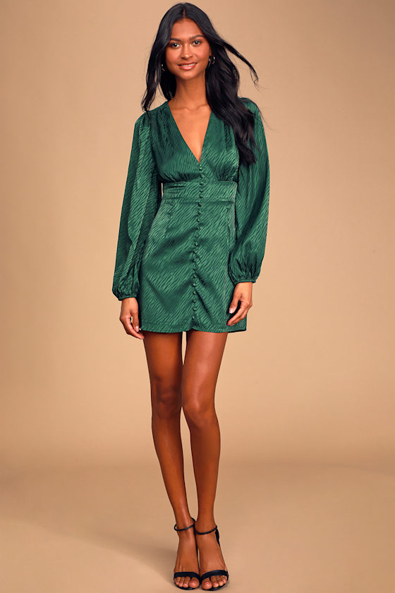 Place in my Heart Forest Green Tiger-Embossed Button-Up Dress 2