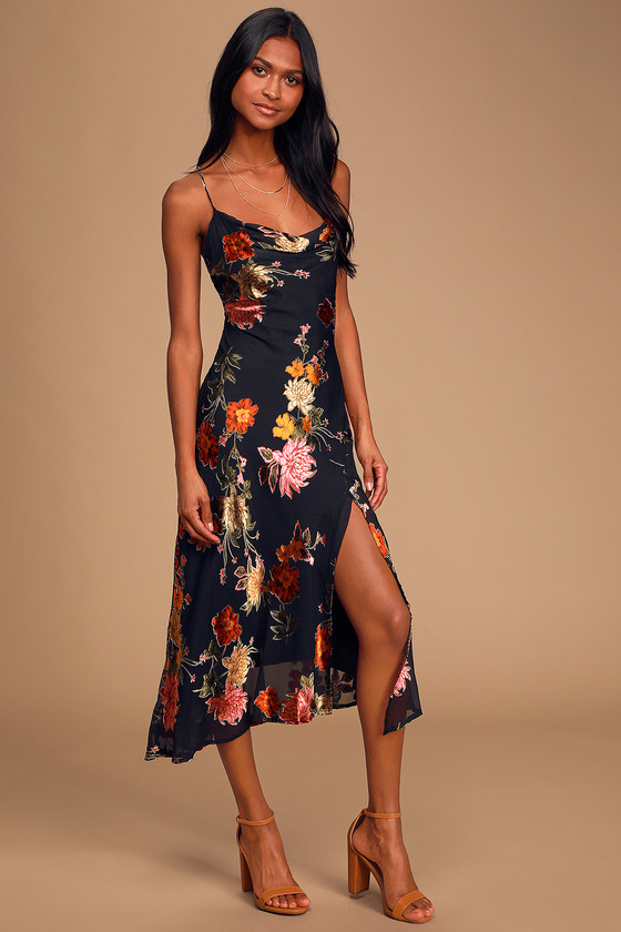 black floral satin dress