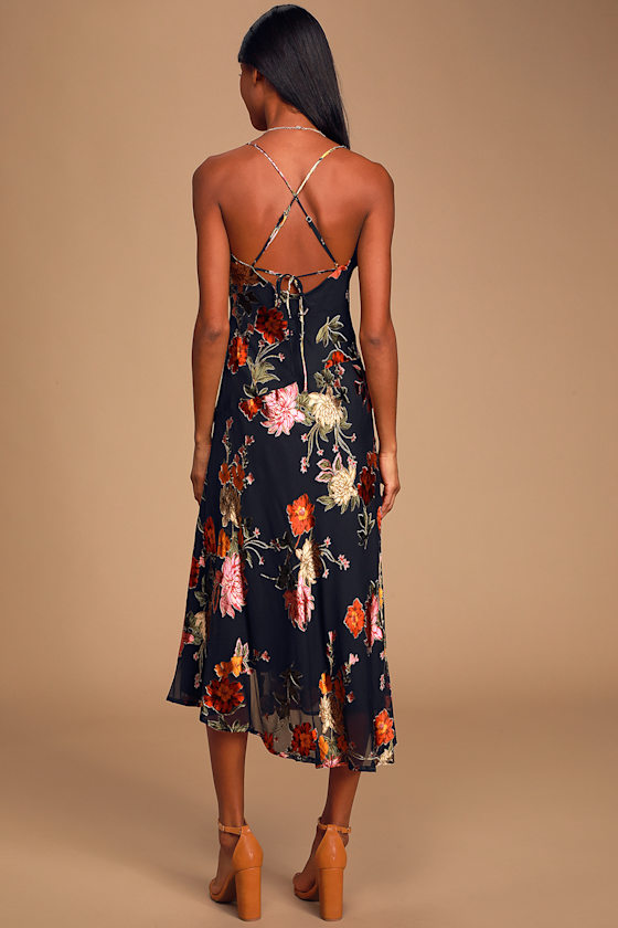 Gaia Black Floral Print Satin Cowl Neck Midi Dress 5