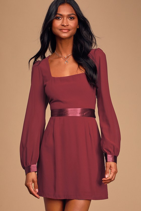 burgundy long sleeve dress for wedding