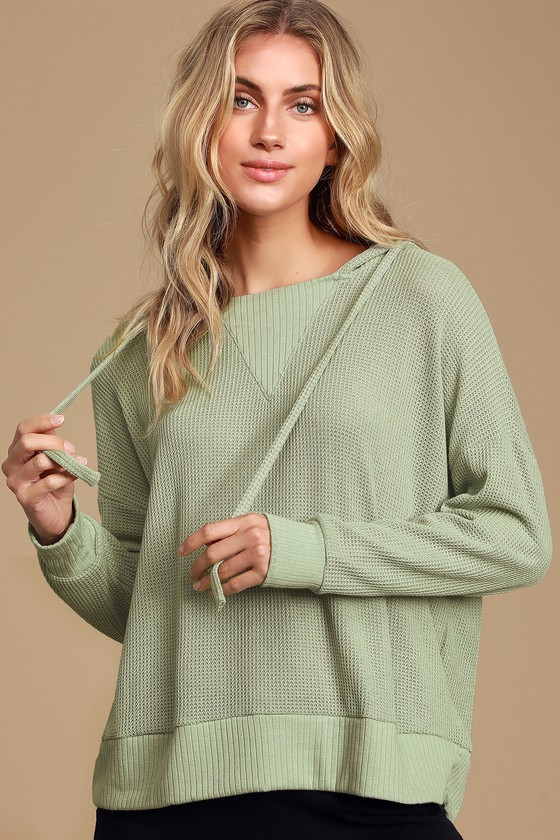 Getting Warmer Sage Green Knit Hooded Sweater Top