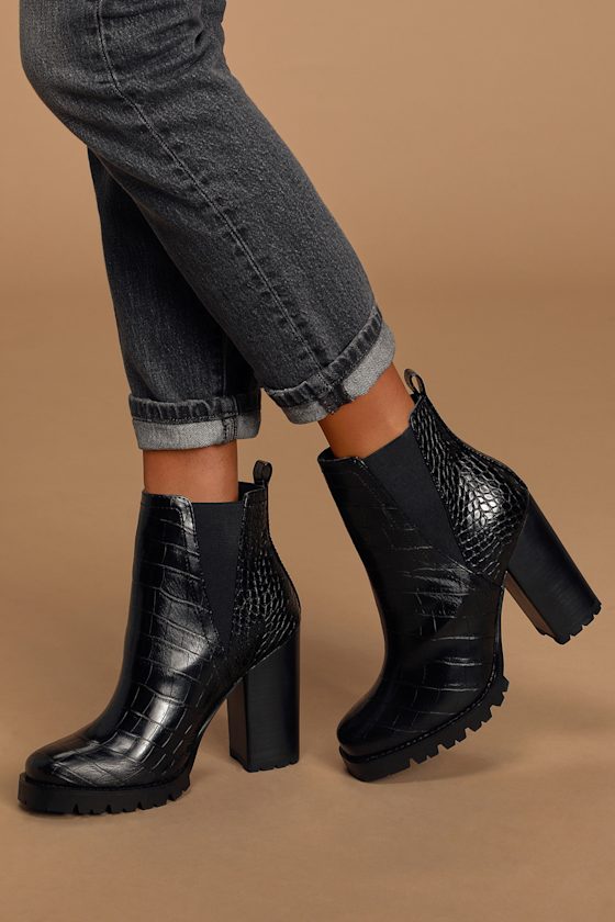 Ladon Black Crocodile Platform Ankle Boots 5