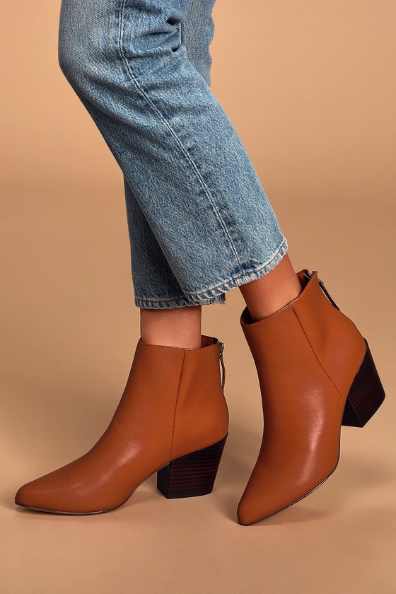 cognac leather ankle booties