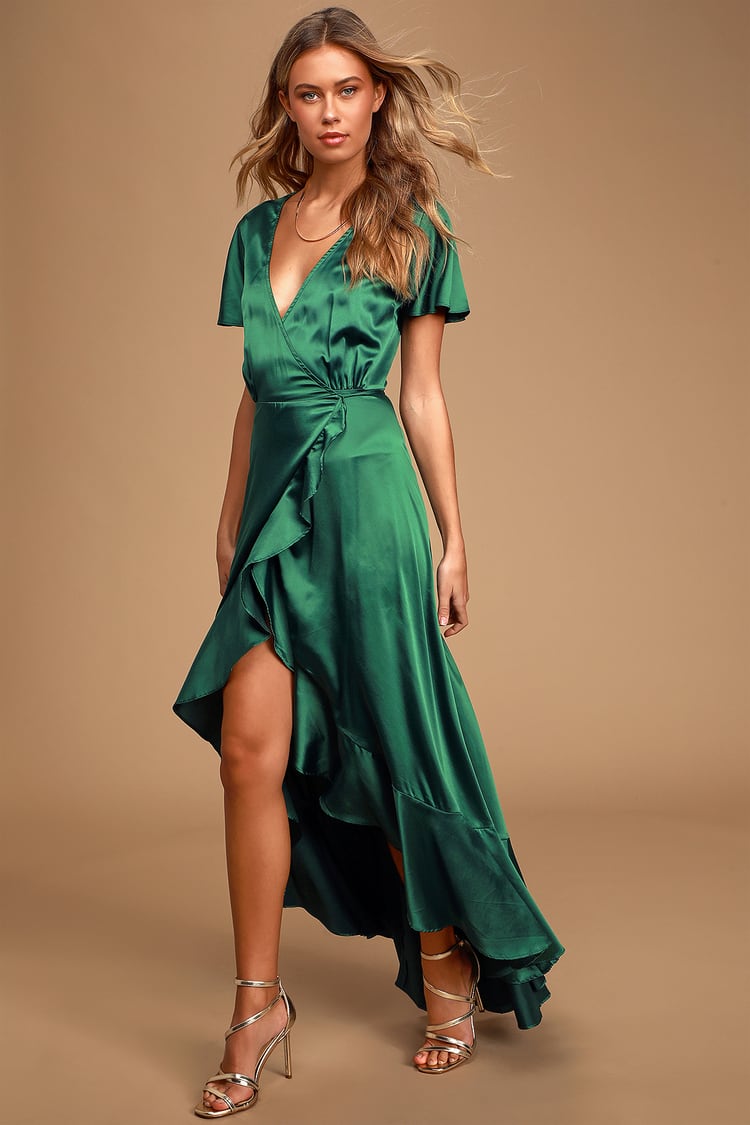 Dark Green Dress - Maxi Dress - Wrap Dress - Ruffled Dress - Lulus