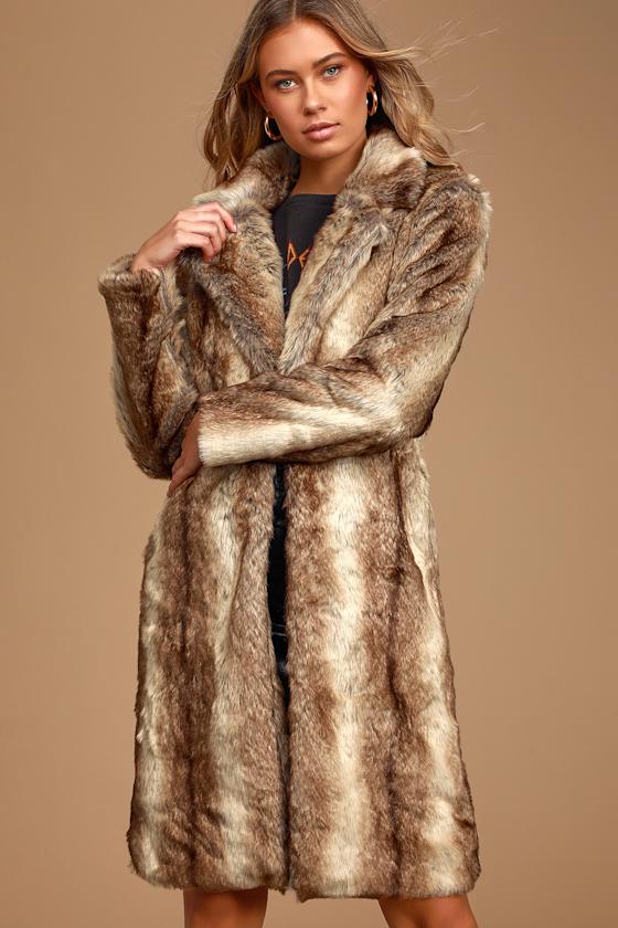Haute Couture Tan Faux Mink Long Coat 2