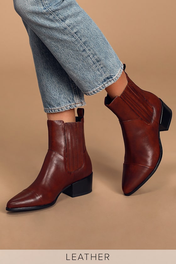 Marja Brandy Leather Pointed-Toe Ankle Boots 1