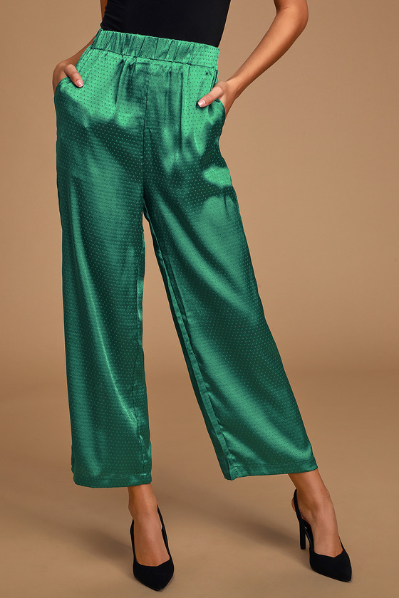 Emerald Green Pants - Wide-Leg Satin Pants - Polka Dot Pants - Lulus