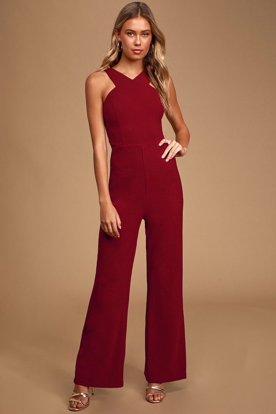 Sexy Burgundy Jumpsuit - Lace Jumpsuit - Wide-Leg Jumpsuit - Lulus