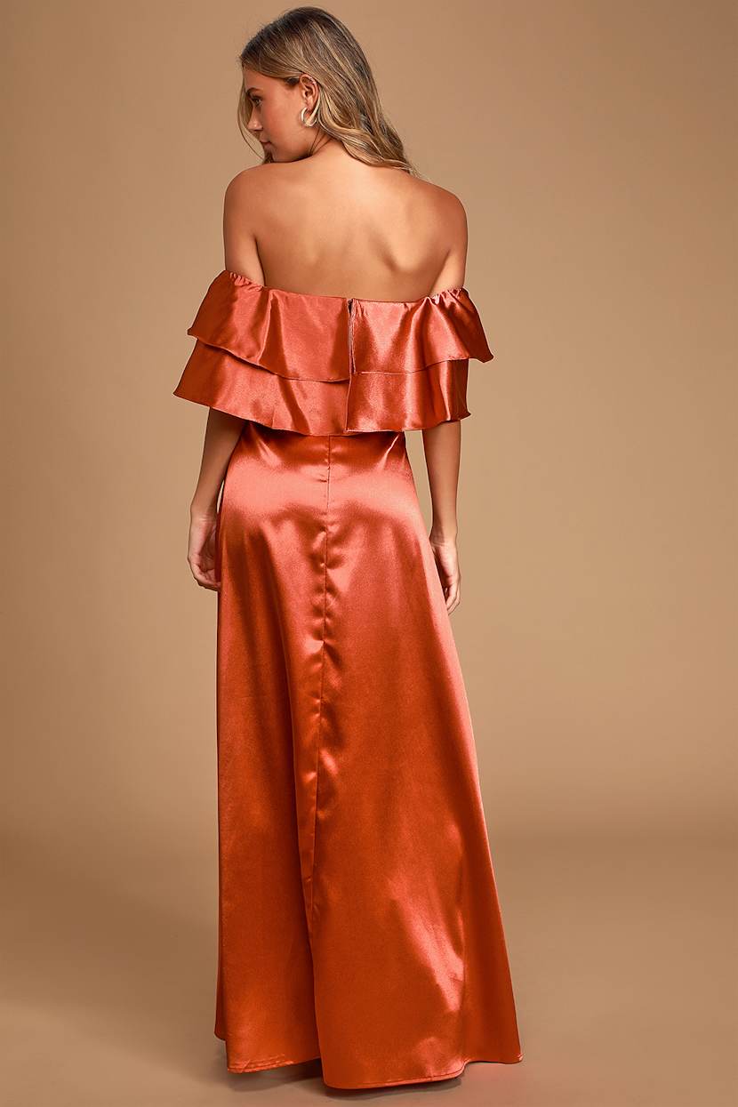 express orange satin dress Satin High Neck Slip Midi Dress