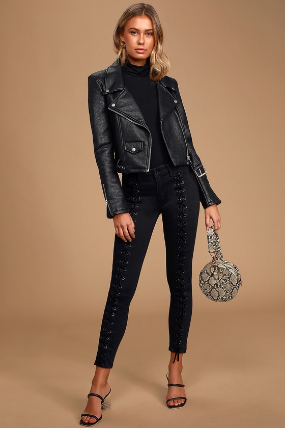 black lace up jeans