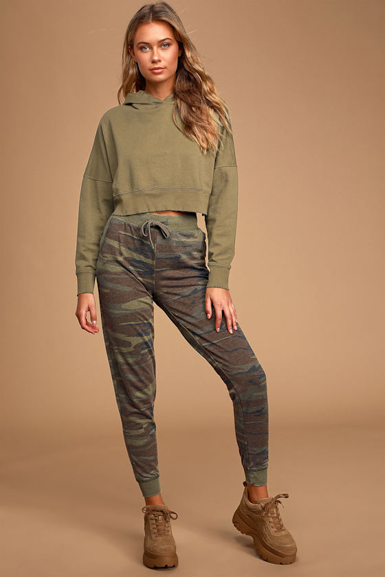 Keep Moving Olive Green Cropped Hoodie 1