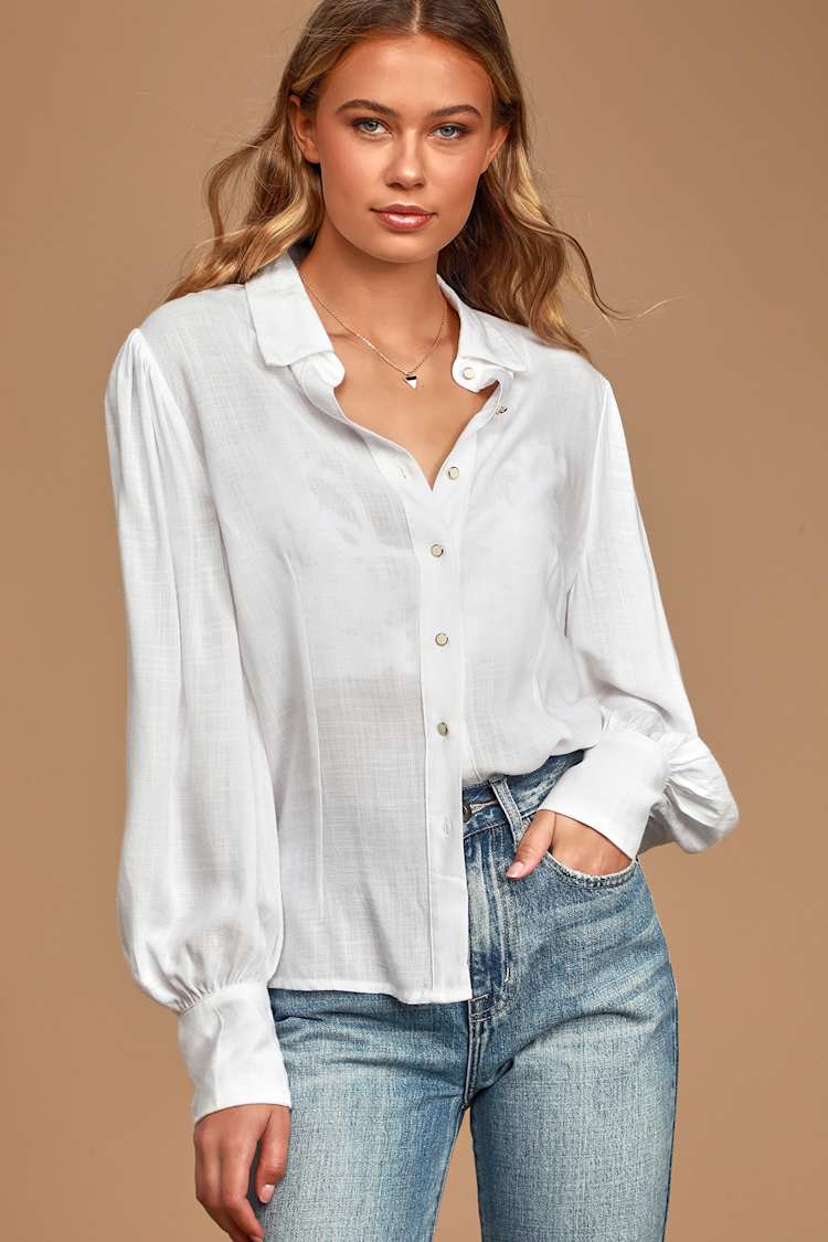 white puff sleeve shirt