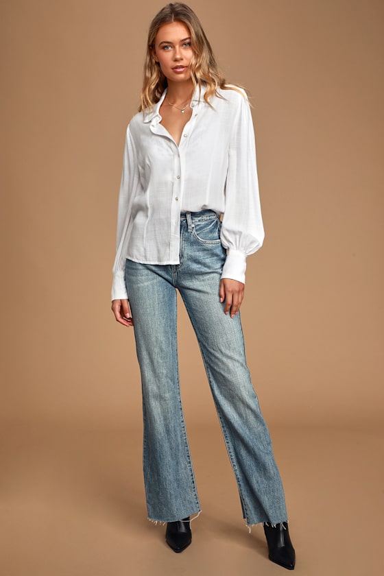 Road Trip White Puff Sleeve Button-Up Top 2
