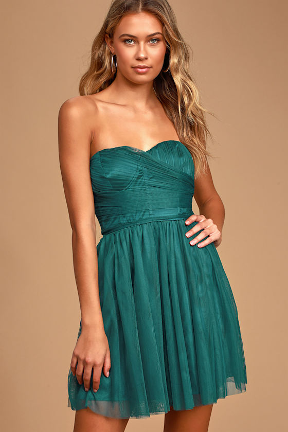 Green Strapless Dress - Strapless Skater Dress - Tulle Dress - Lulus