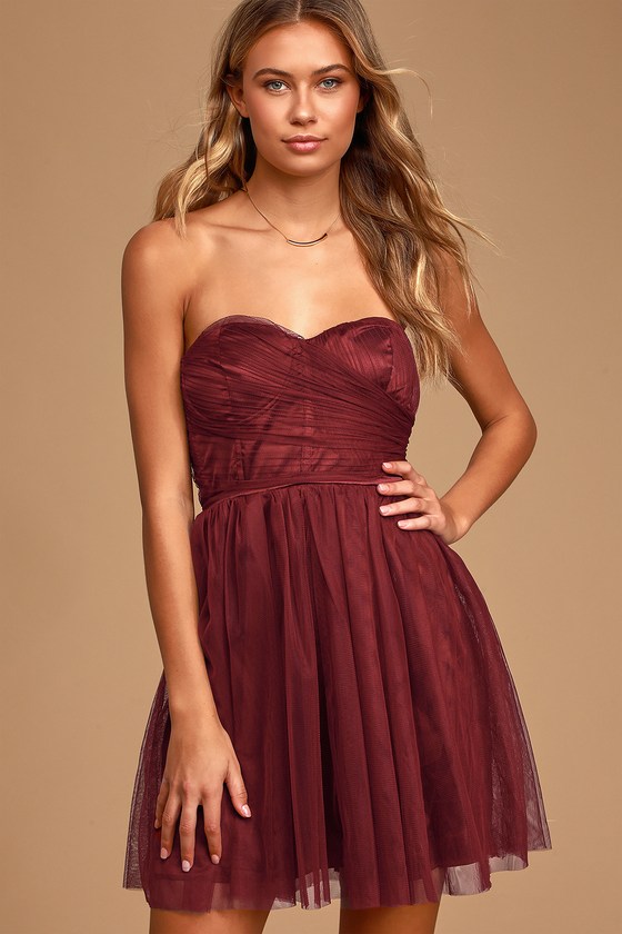 red strapless skater dress