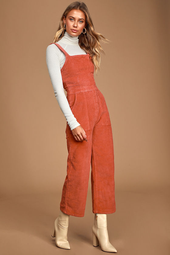 Billabong Get Lost - Terra Cotta Corduroy Jumpsuit - Overalls - Lulus