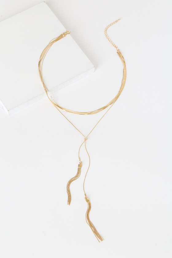 Smooth Talker Gold Layered Tassel Necklace 2