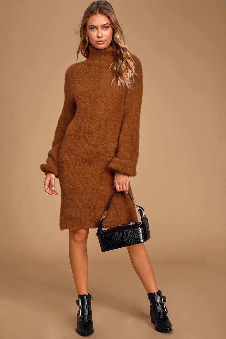 4SI3NNA Caley - Rust Red Sweater Dress - Turtleneck Dress - Lulus