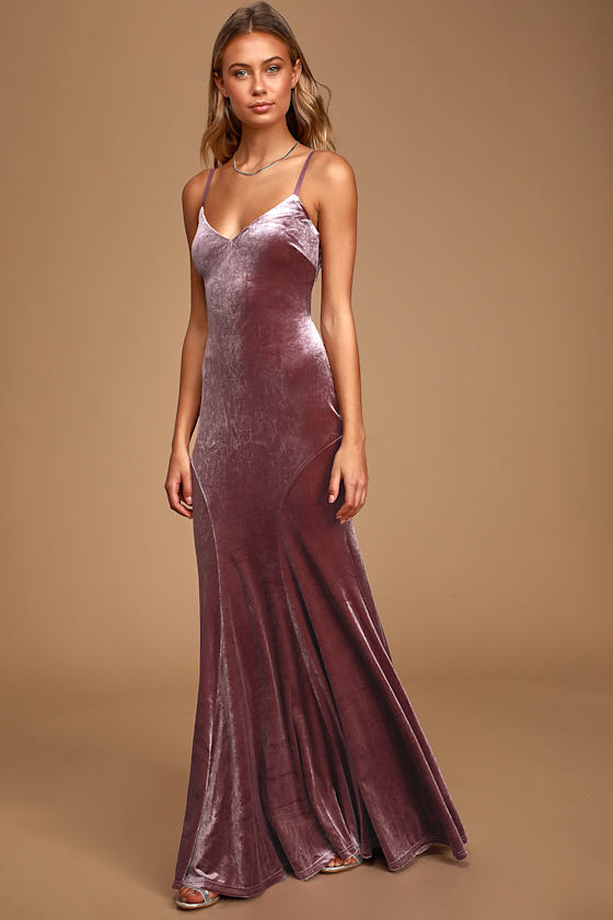 Timeless Love Dusty Purple Velvet Mermaid Maxi Dress 2