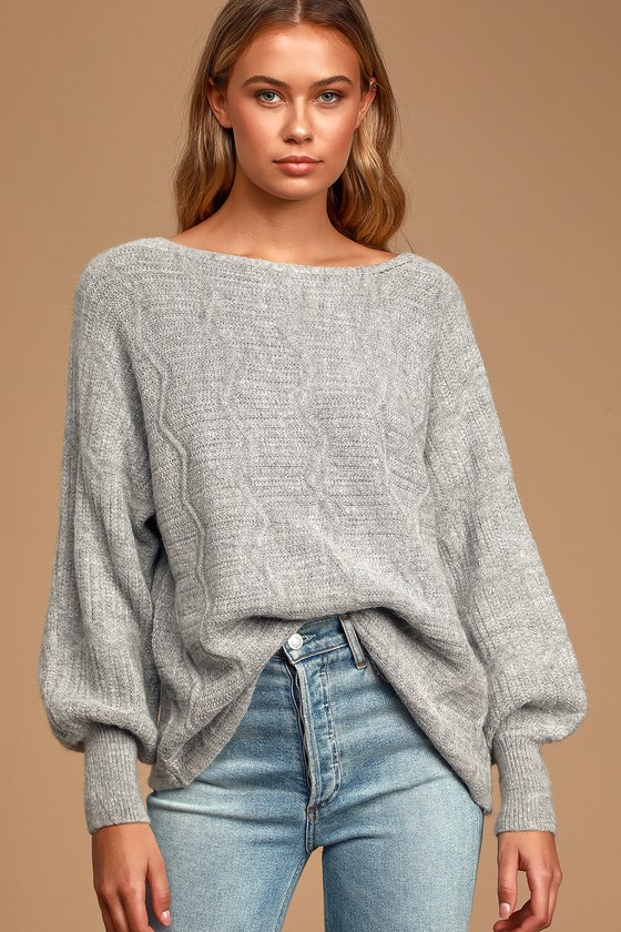 Heather Grey Sweater - Balloon Sleeve Sweater - Cozy Knit Sweater - Lulus