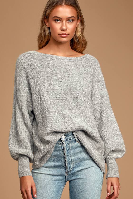 Cozy Delight Heather Grey Knit Balloon Sleeve Sweater 4