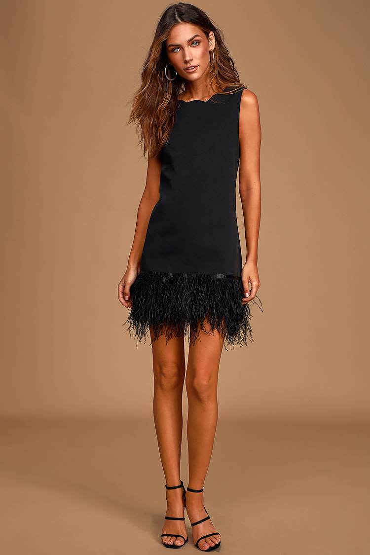 short black dress with feathers Feather Trim Strapless Mini MADE IN KOSOVO Emilia Feather Mini Dress |