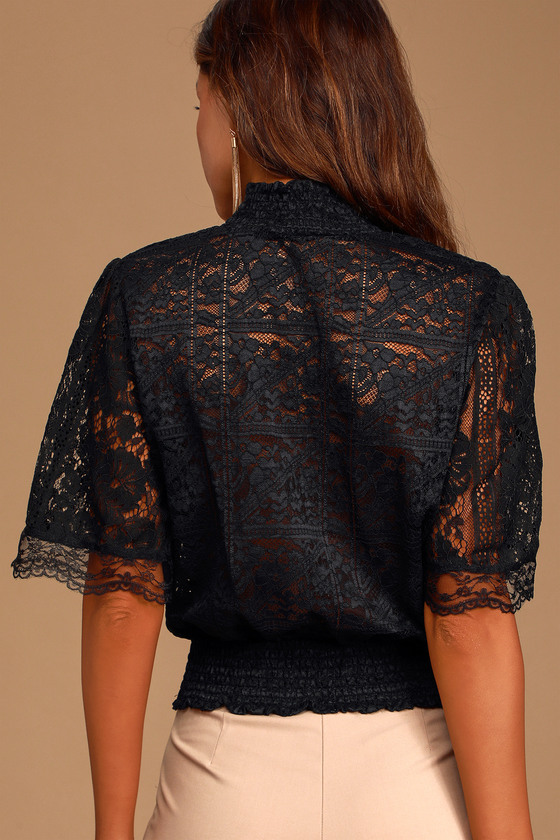 black lace short sleeve shirt