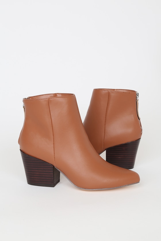 Chic Cognac Boots - Ankle Booties - Vegan Leather Ankle Boots - Lulus
