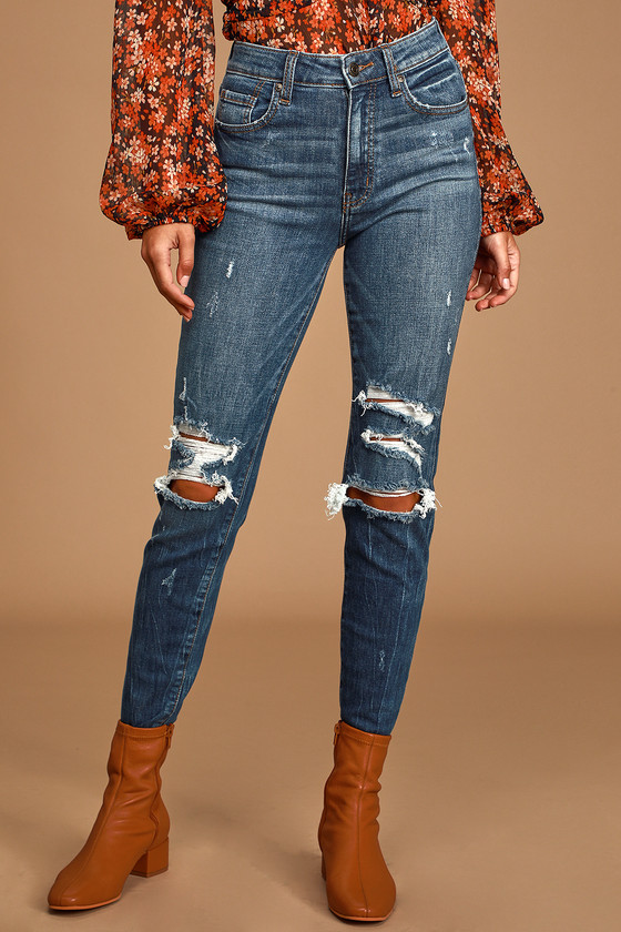 Cute Dark Wash Jeans - High Rise Skinnies - Skinny Jeans - Lulus