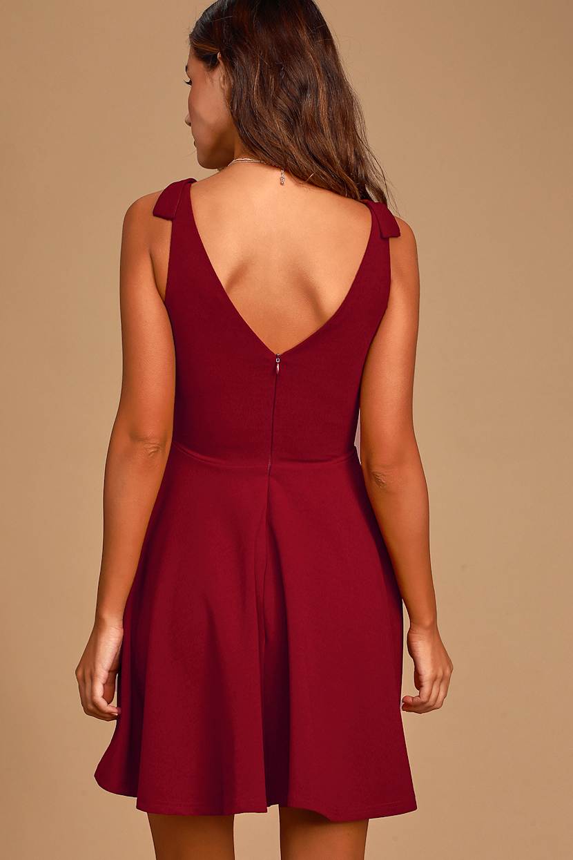 lulus burgundy skater dress Lovely Burgundy Dress - Long Sleeve Dress - Skater Dress