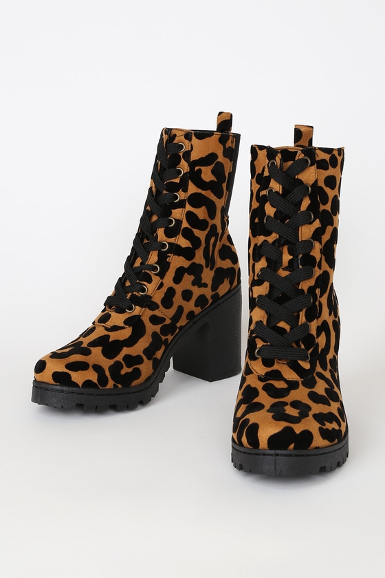 Briene Camel Leopard Suede Lace-Up Platform High Heel Boots