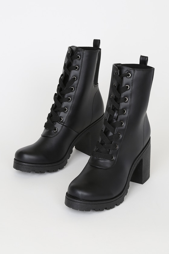 Briene Black Lace-Up Platform High Heel Boots