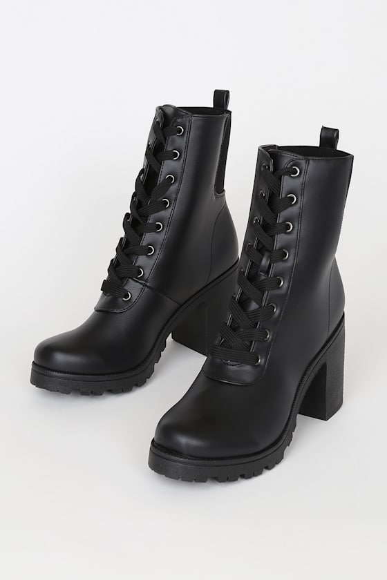 Briene Black Lace-Up Platform Boots 2